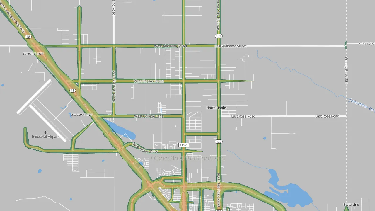 North Hobbs, NM Map of Noise Levels in North Hobbs