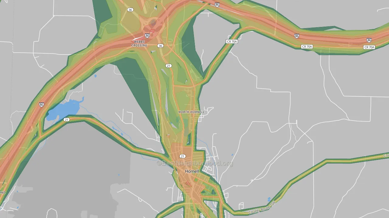 North Hornell, NY Map of Noise Levels in North Hornell