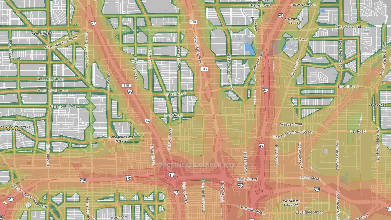 North, Houston, TX Map of Noise Levels in North
