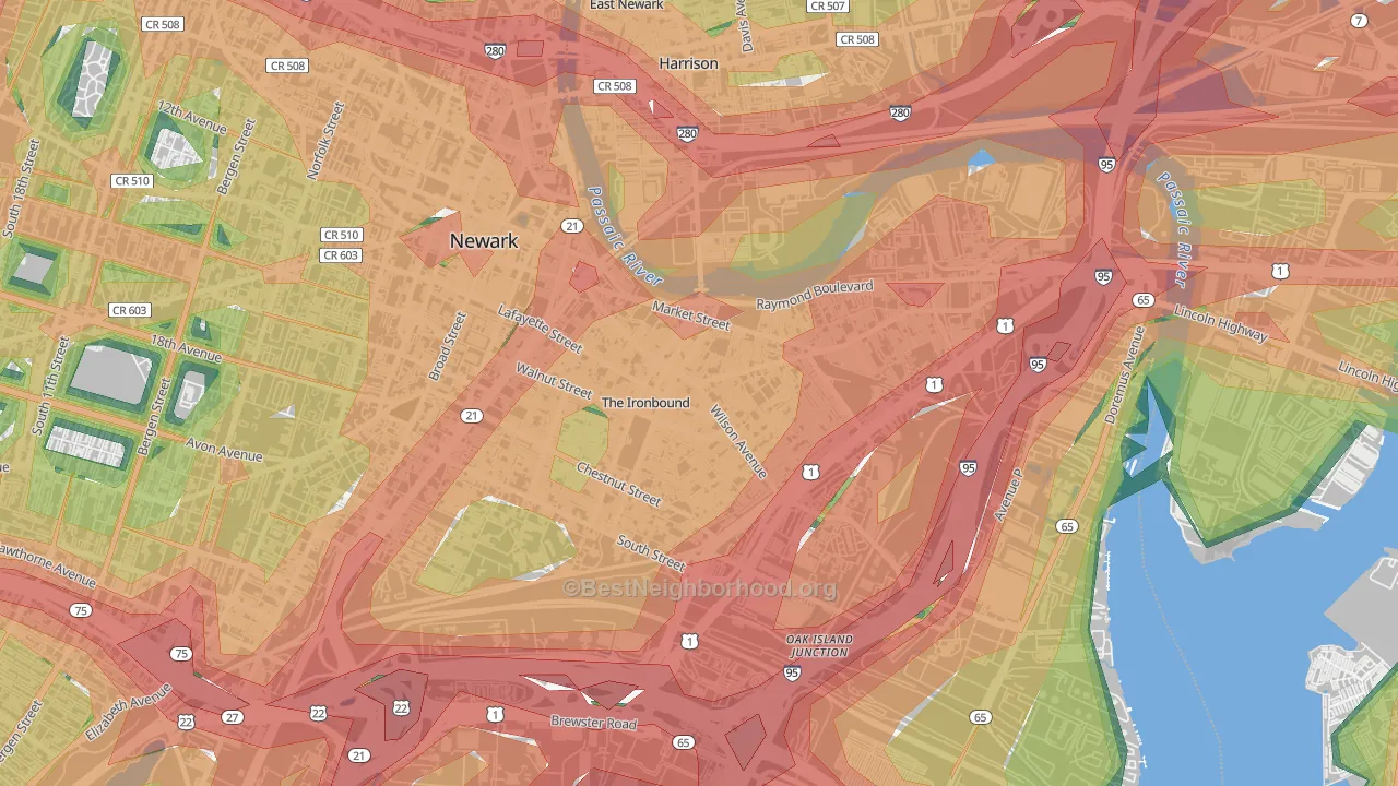 North Ironbound, Newark, NJ Map of Noise Levels in North Ironbound