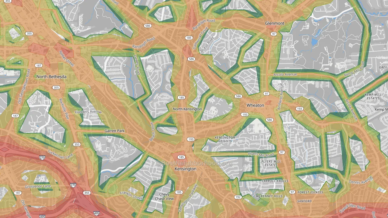 North Kensington, Kensington, MD Map of Noise Levels in North Kensington