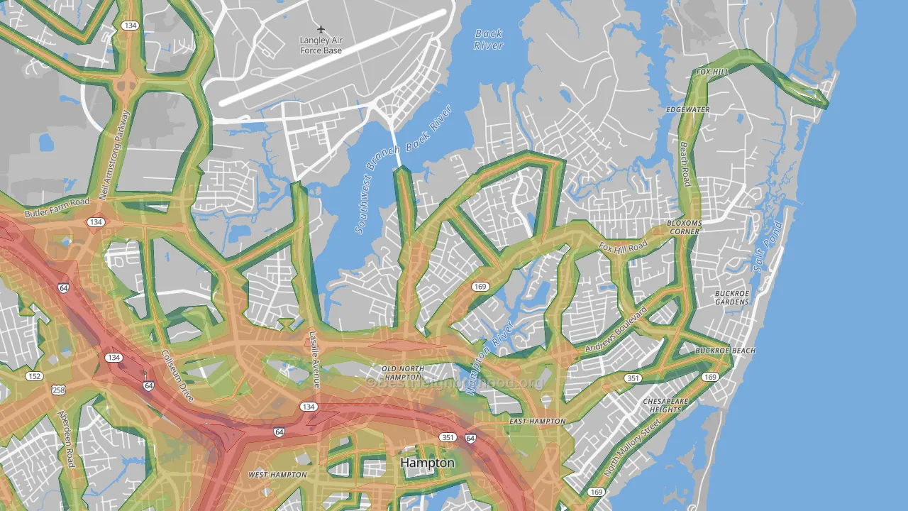 North King St, Hampton, VA Map of Noise Levels in North King St