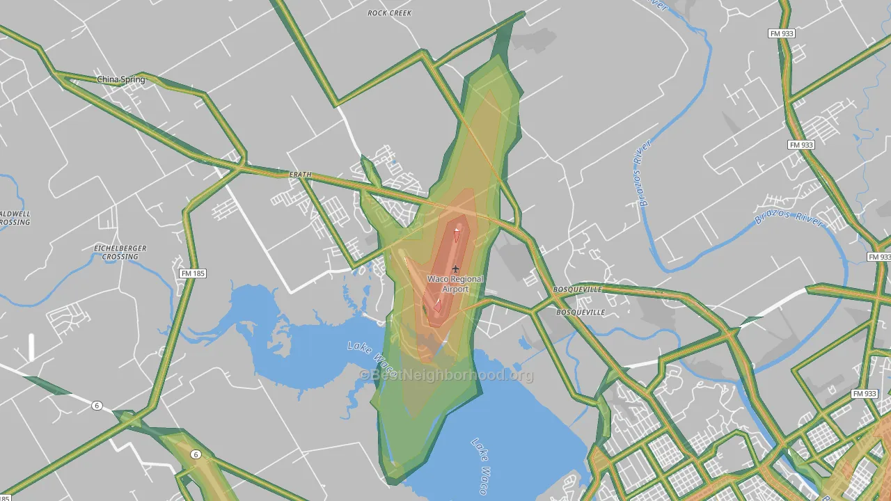 North Lake Waco, Waco, TX Map of Noise Levels in North Lake Waco