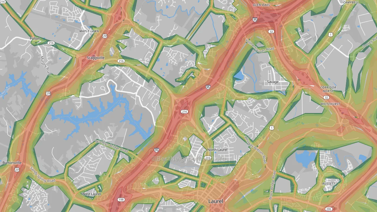 North Laurel, Scaggsville, MD Map of Noise Levels in North Laurel
