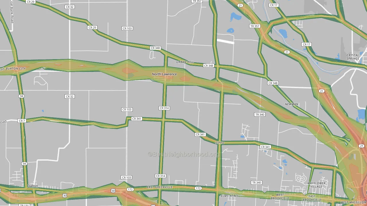 North Lawrence, OH Map of Noise Levels in North Lawrence