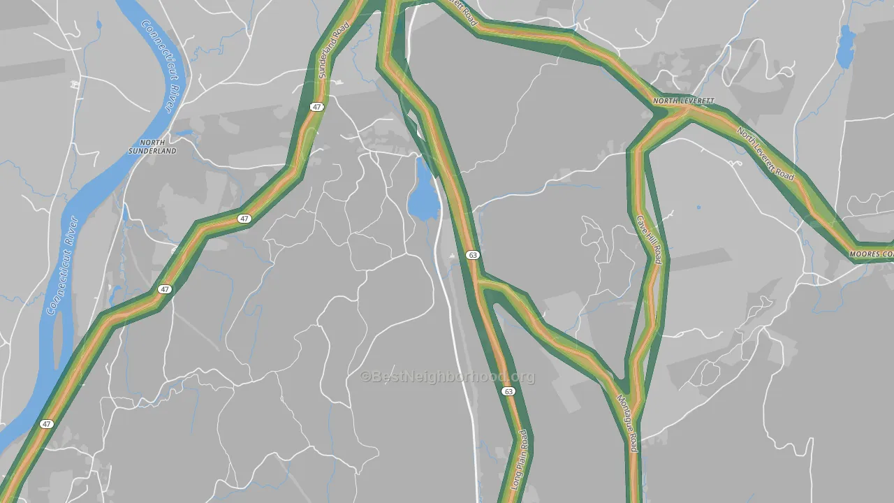 North Leverett, MA Map of Noise Levels in North Leverett