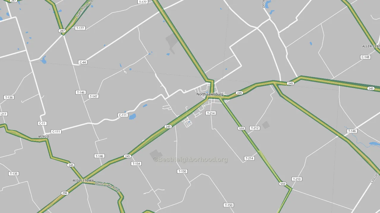 North Lewisburg, OH Map of Noise Levels in North Lewisburg