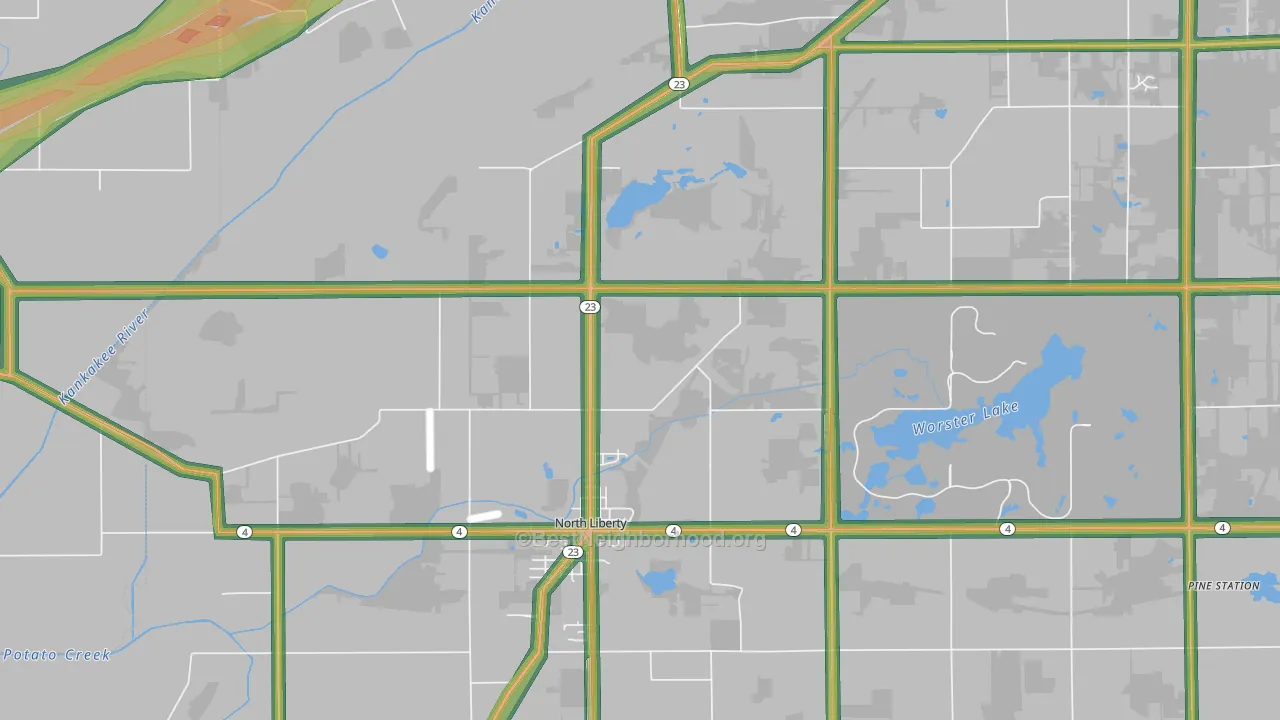 North Liberty, IN Map of Noise Levels in North Liberty