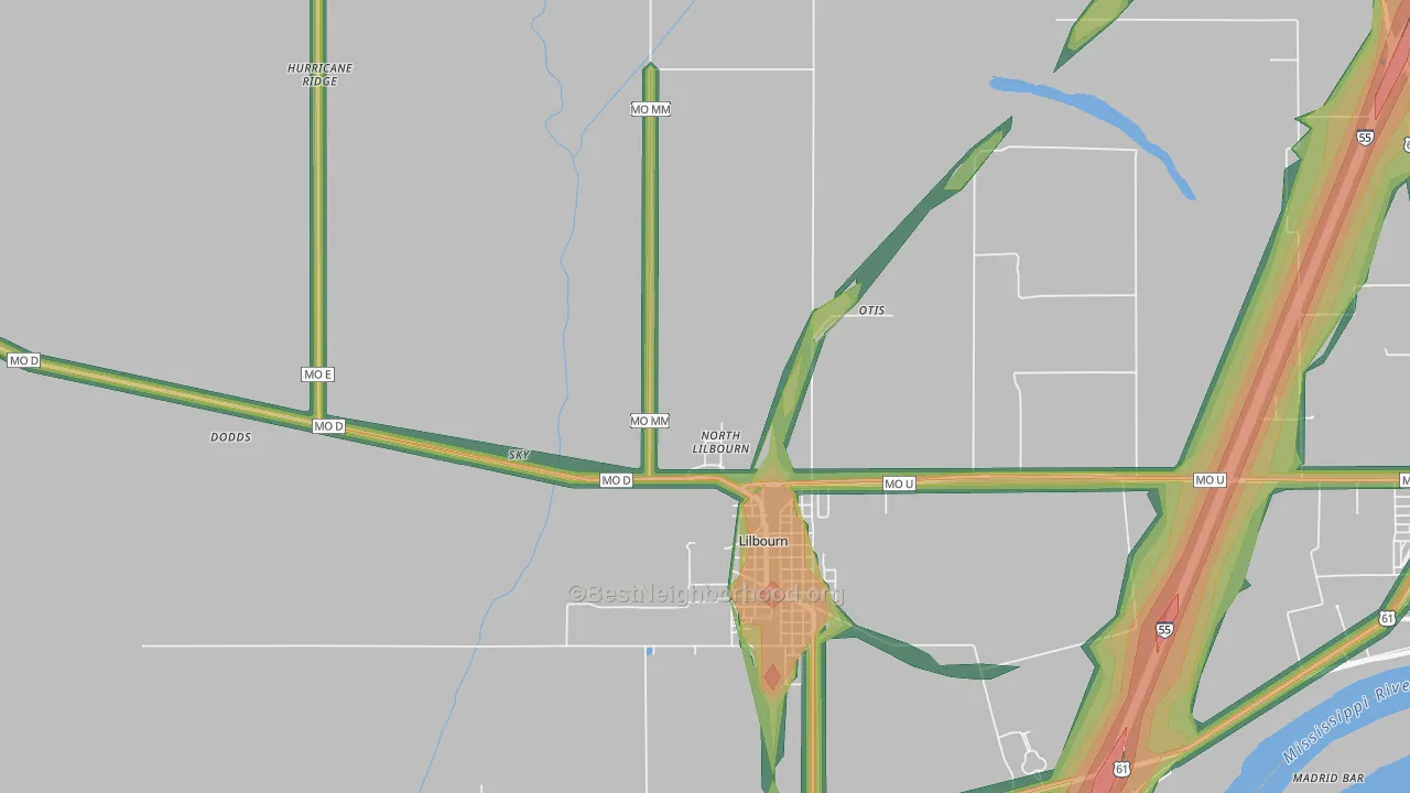 North Lilbourn, MO Map of Noise Levels in North Lilbourn