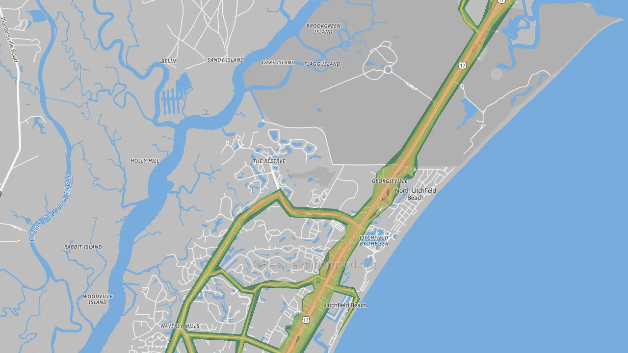 North Litchfield Beach, SC Map of Noise Levels in North Litchfield Beach