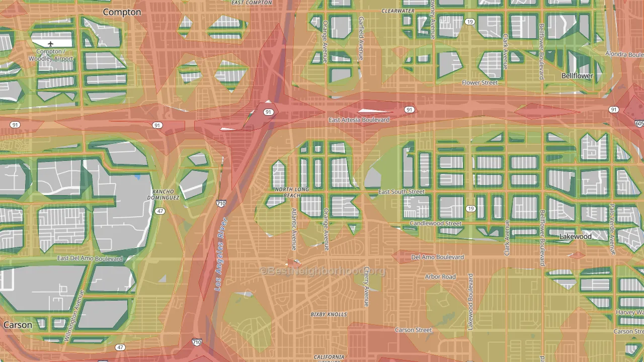 North Long Beach, Long Beach, CA Map of Noise Levels in North Long Beach