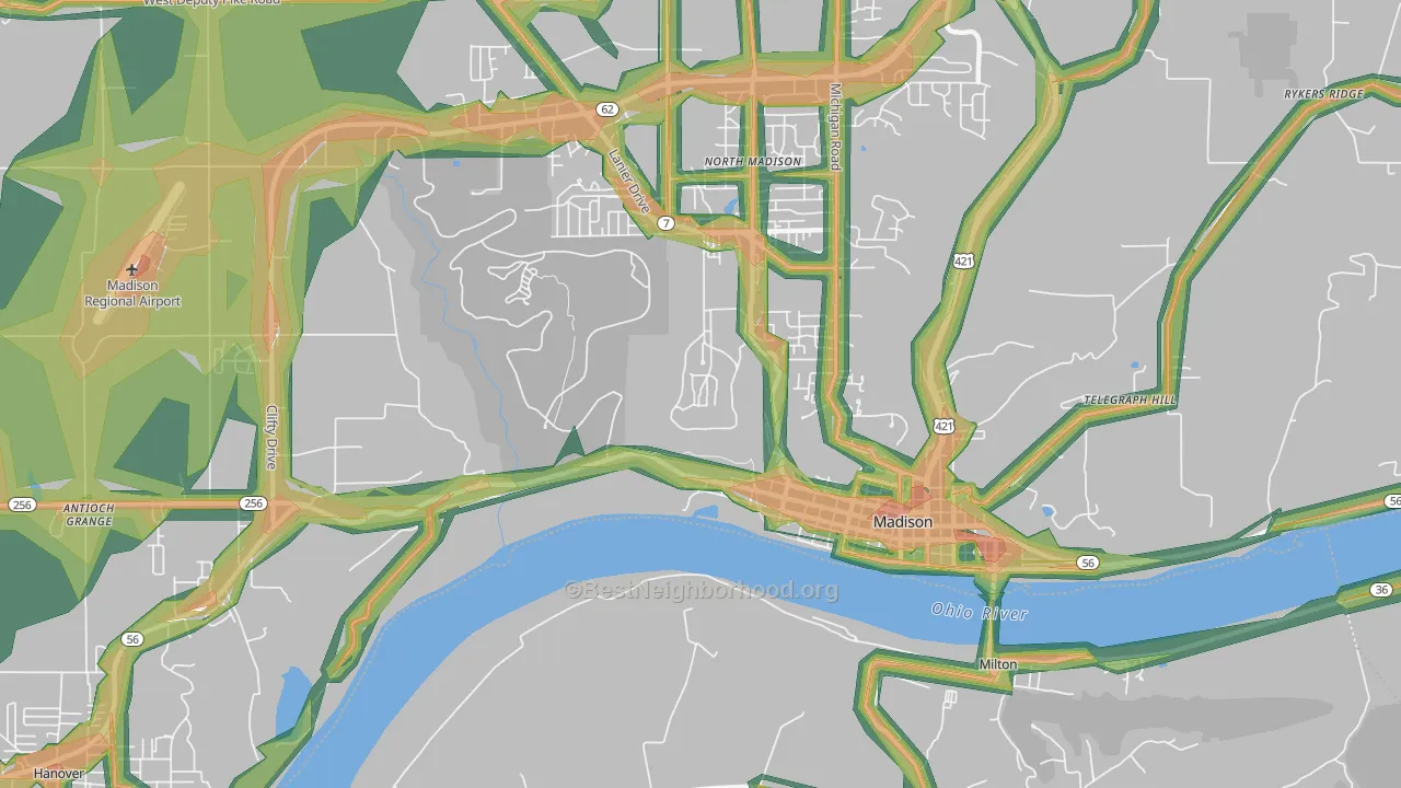 North Madison, IN Map of Noise Levels in North Madison
