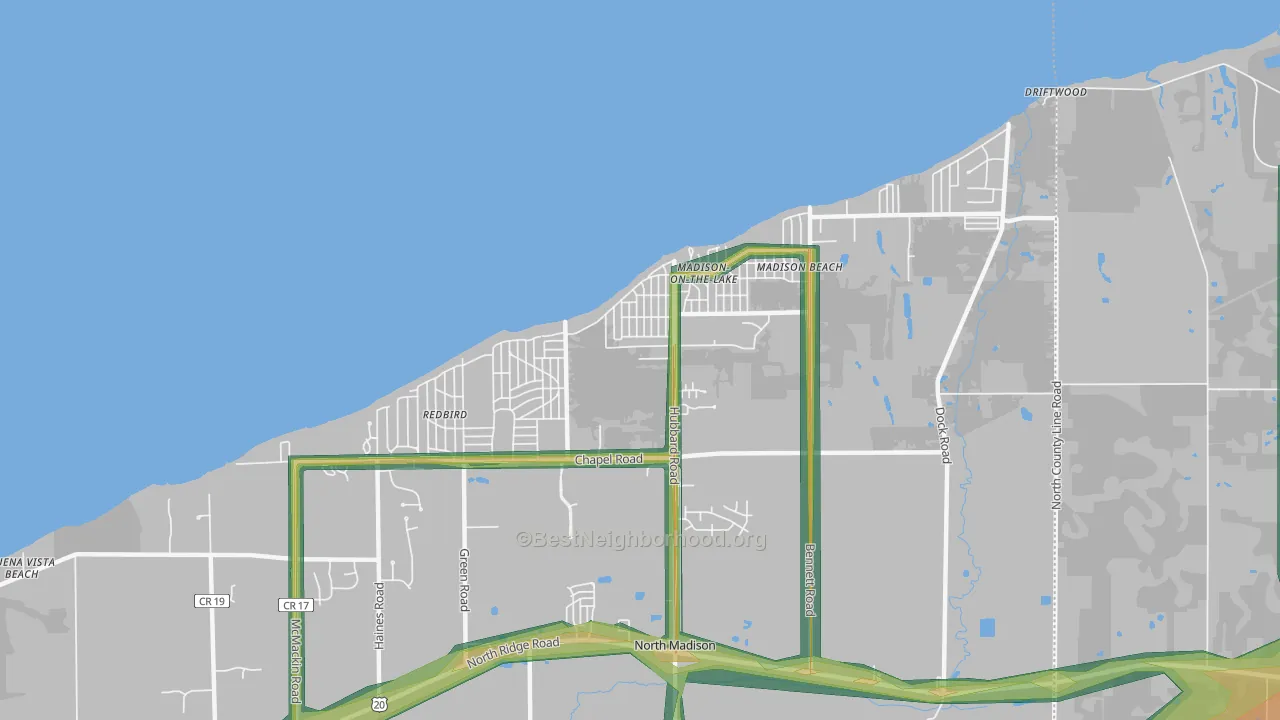 North Madison, OH Map of Noise Levels in North Madison