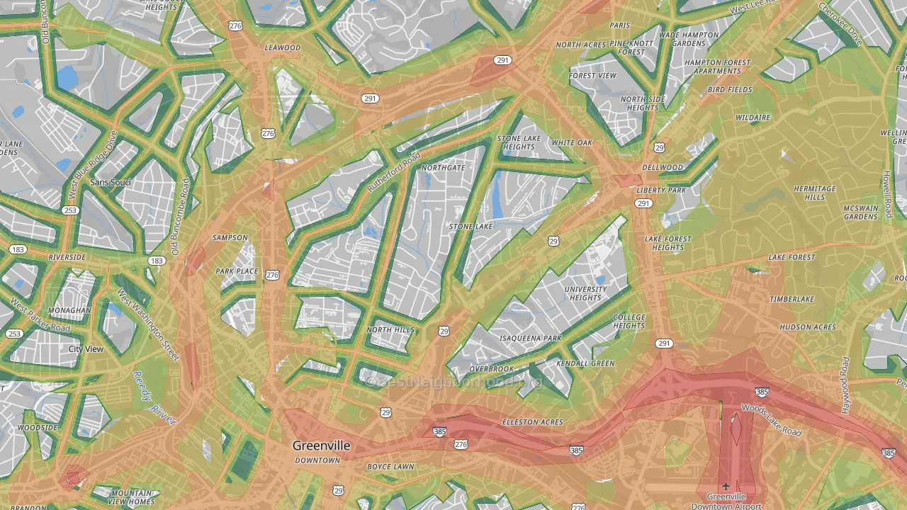 North Main, Greenville, SC Map of Noise Levels in North Main