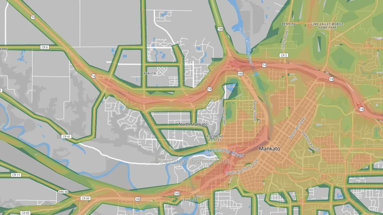 North Mankato, MN Map of Noise Levels in North Mankato