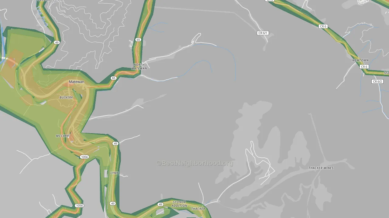 North Matewan, WV Map of Noise Levels in North Matewan