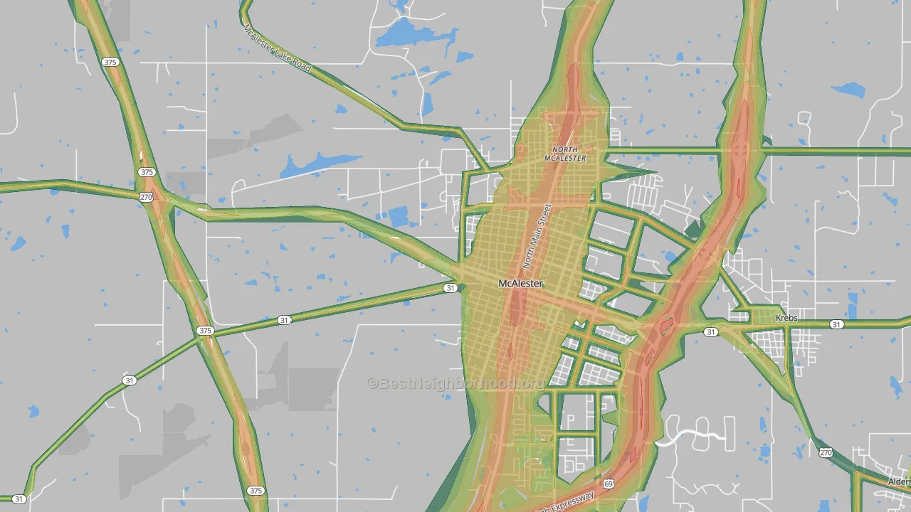 North McAlester, OK Map of Noise Levels in North McAlester