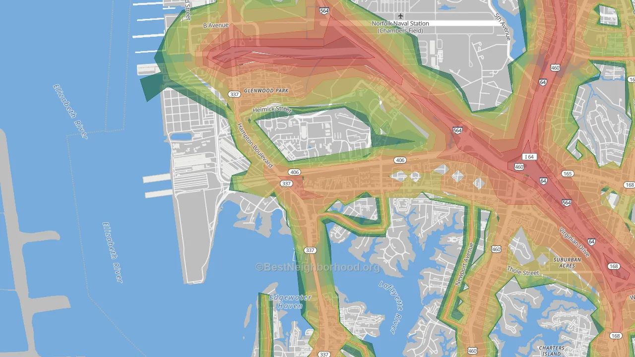 North Meadow Brook, Norfolk, VA Map of Noise Levels in North Meadow Brook