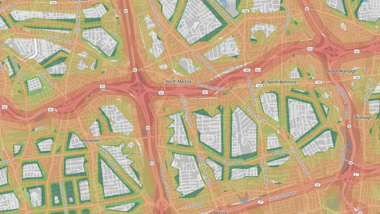 North Merrick, NY Map of Noise Levels in North Merrick