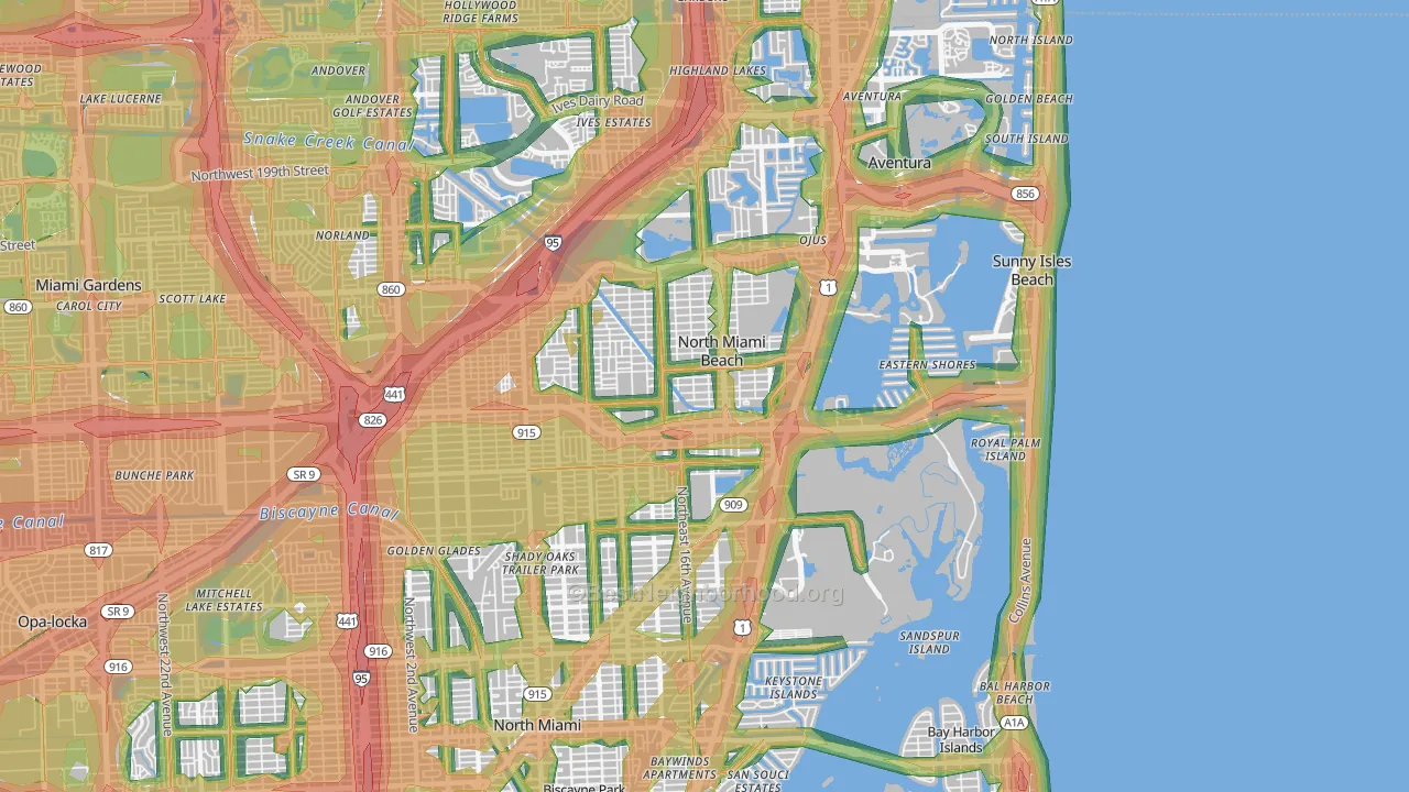 North Miami Beach, FL Map of Noise Levels in North Miami Beach