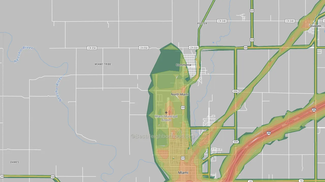 North Miami, OK Map of Noise Levels in North Miami