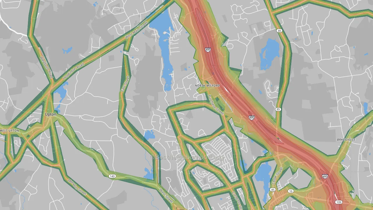 North Milford, MA Map of Noise Levels in North Milford