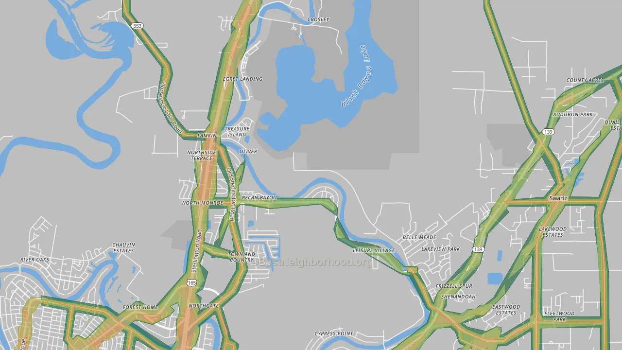 North Monroe, LA Map of Noise Levels in North Monroe