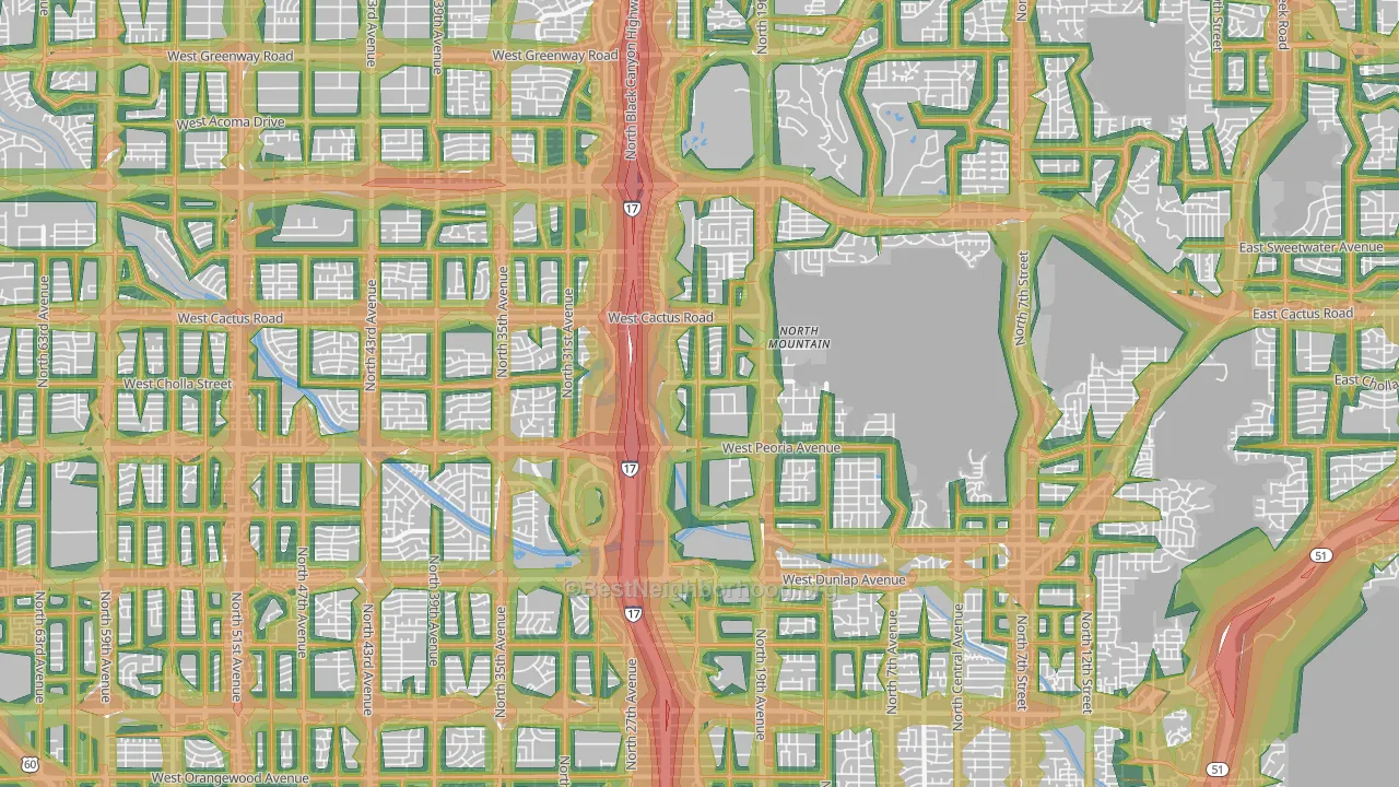 North Mountain, Phoenix, AZ Map of Noise Levels in North Mountain