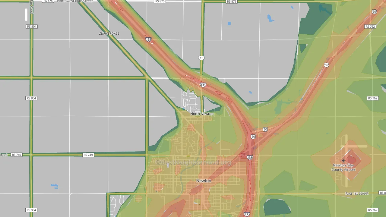 North Newton, KS Map of Noise Levels in North Newton