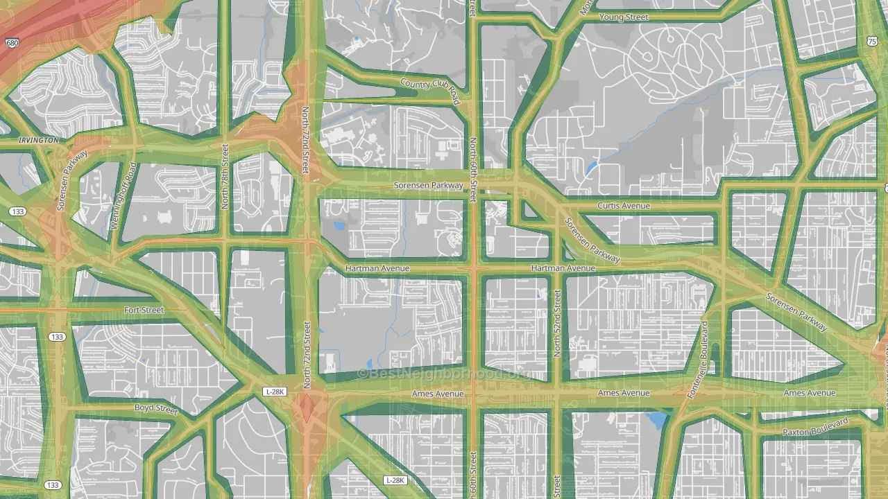 North Omaha, Omaha, NE Map of Noise Levels in North Omaha