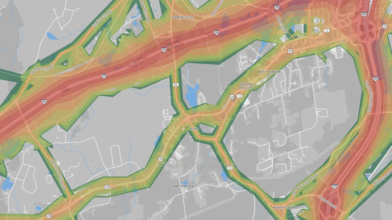 North Oxford, MA Map of Noise Levels in North Oxford