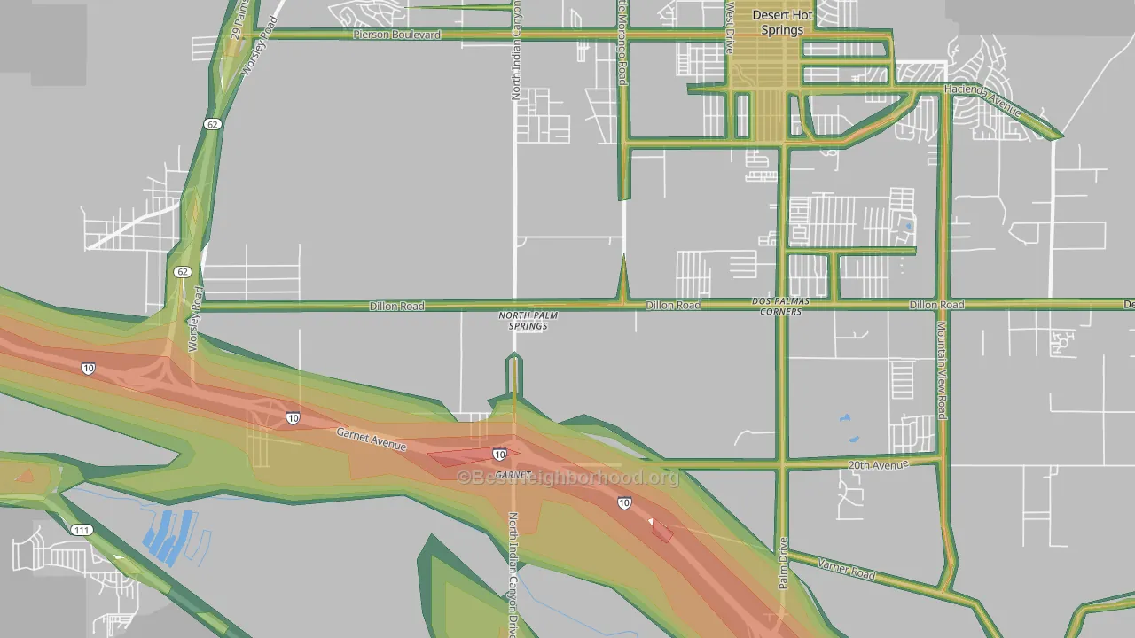 North Palm Springs, CA Map of Noise Levels in North Palm Springs