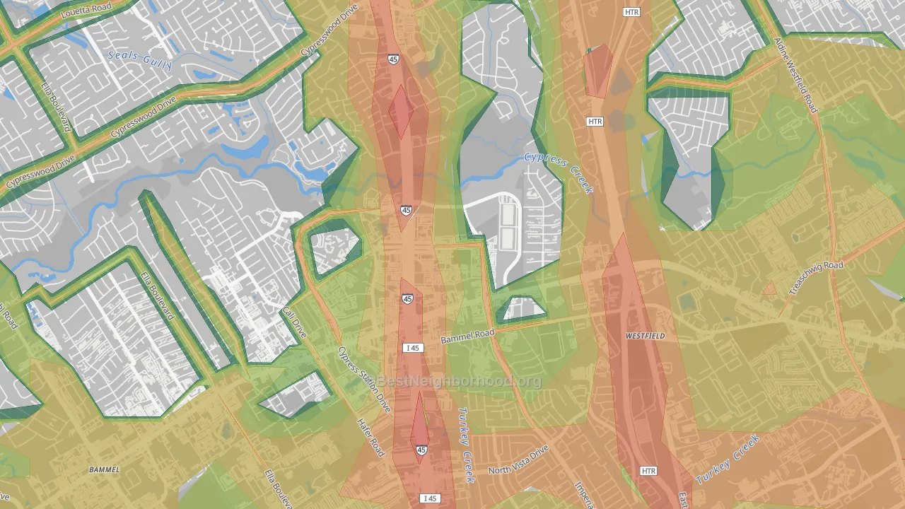 North Park Forest, Houston, TX Map of Noise Levels in North Park Forest