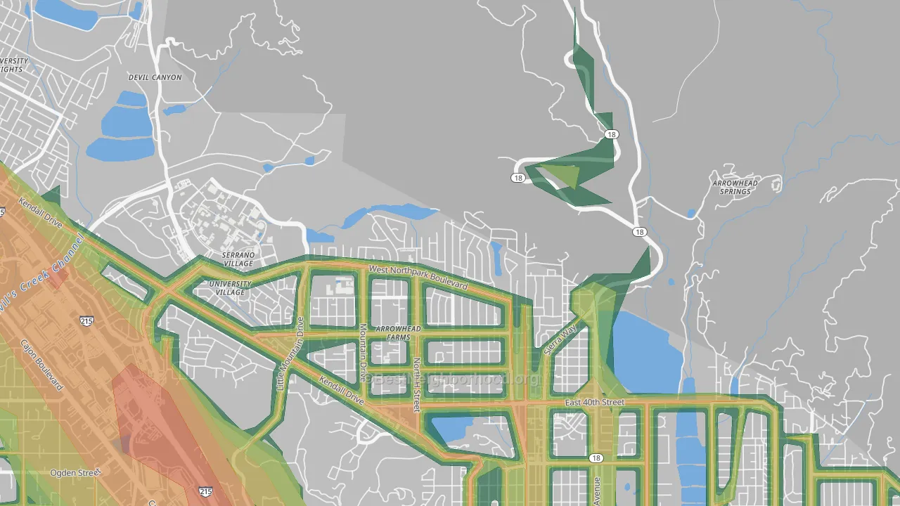 North Park Riverside, San Bernardino, CA Map of Noise Levels in North Park Riverside