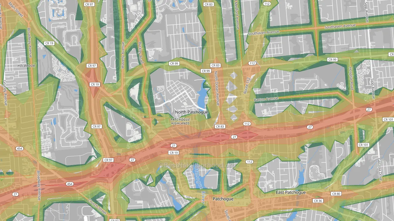 North Patchogue, NY Map of Noise Levels in North Patchogue