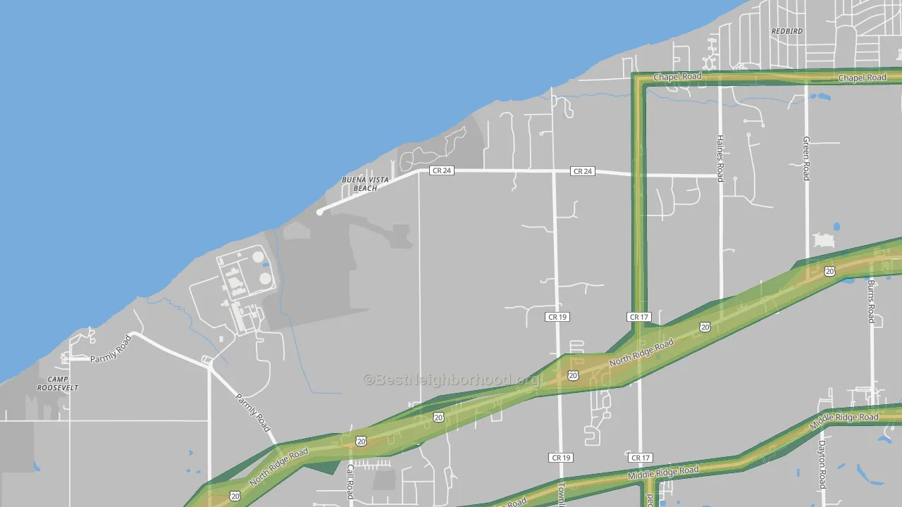 North Perry, OH Map of Noise Levels in North Perry