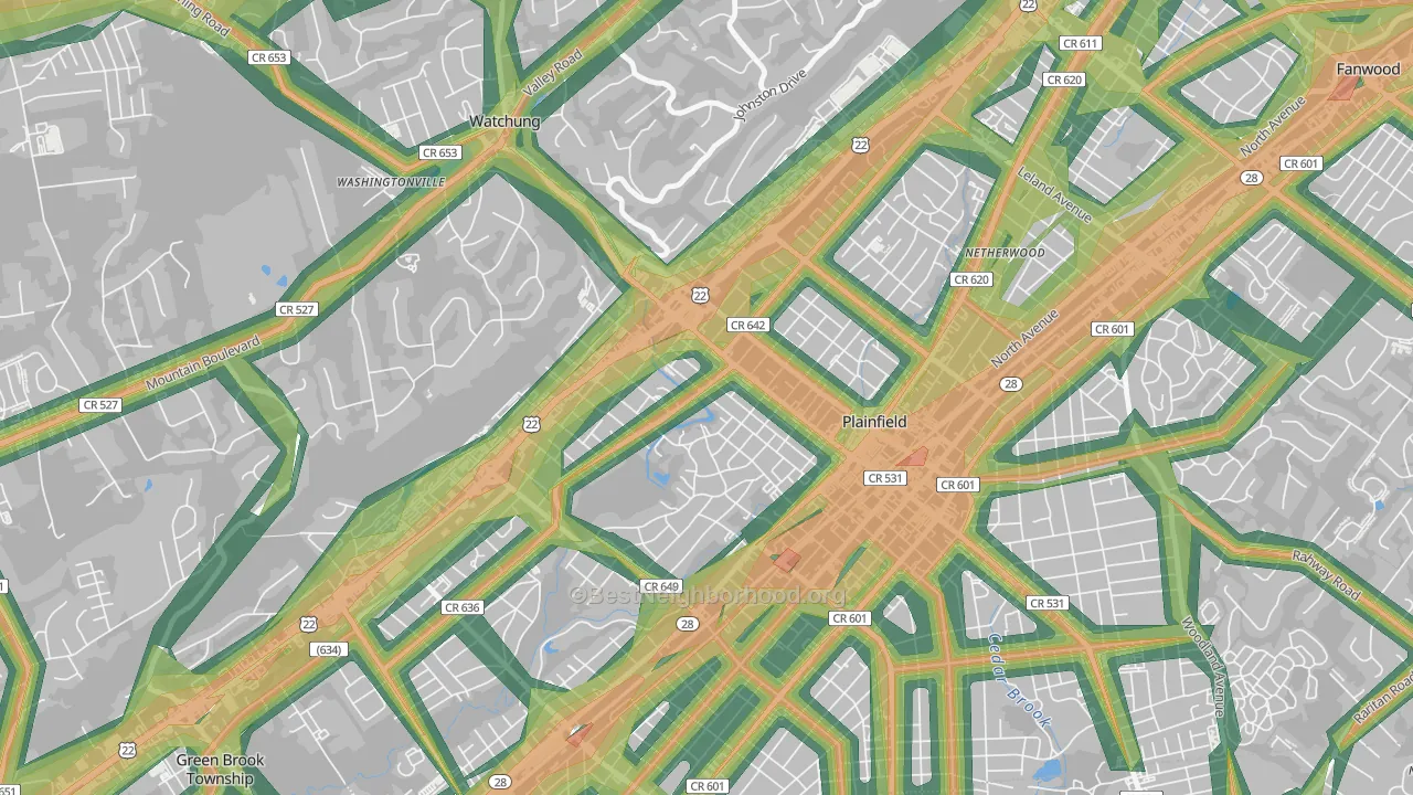 North Plainfield, NJ Map of Noise Levels in North Plainfield
