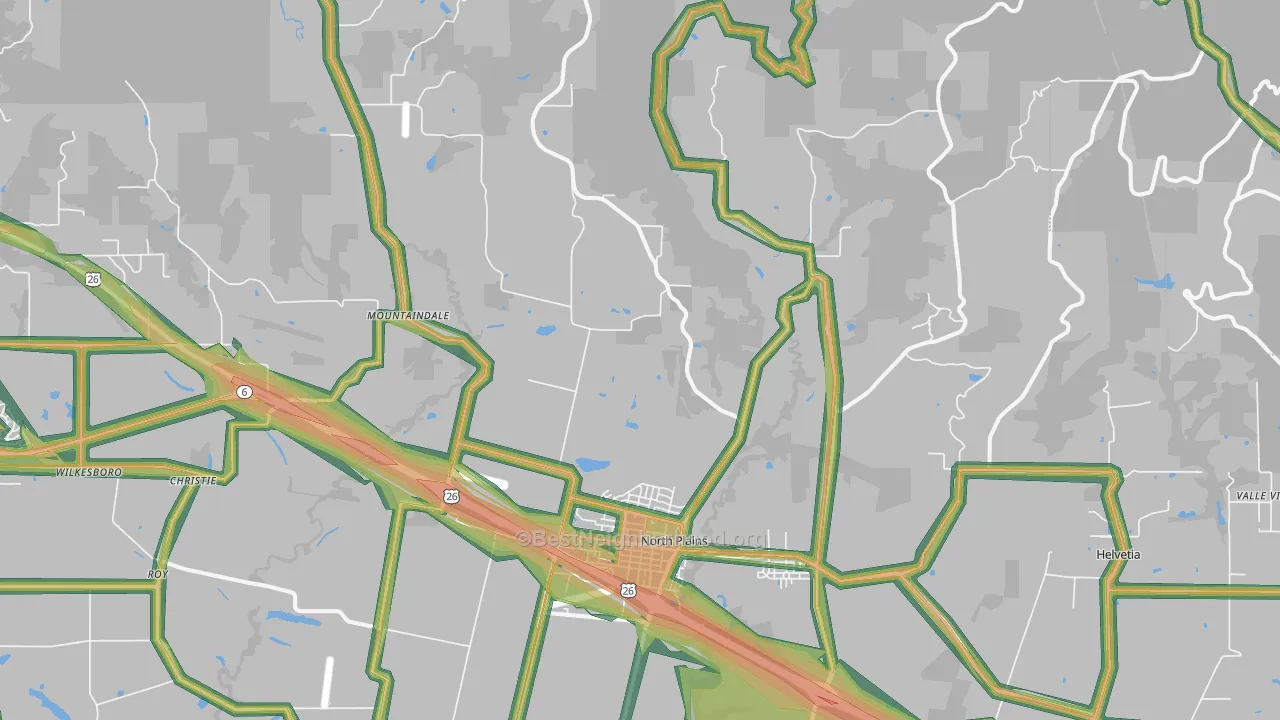 North Plains, OR Map of Noise Levels in North Plains