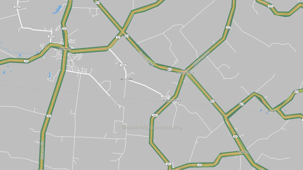 North Pleasureville, KY Map of Noise Levels in North Pleasureville