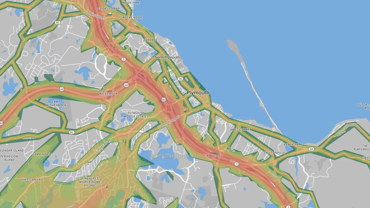 North Plymouth, Plymouth, MA Map of Noise Levels in North Plymouth