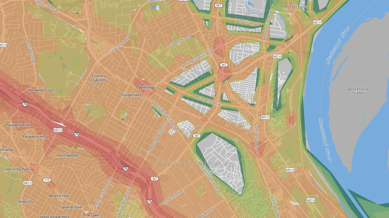 North Pointe, St. Louis, MO Map of Noise Levels in North Pointe