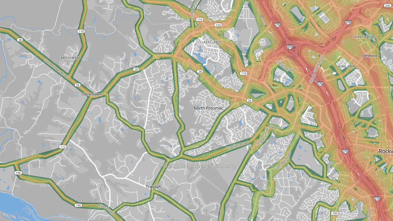 North Potomac, MD Map of Noise Levels in North Potomac