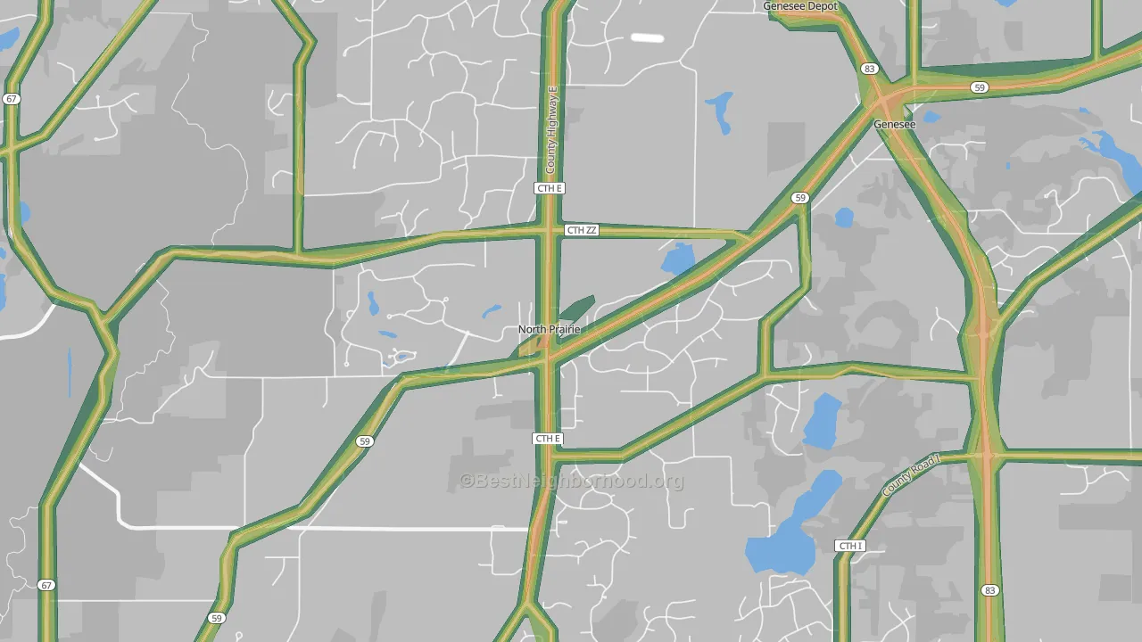 North Prairie, WI Map of Noise Levels in North Prairie