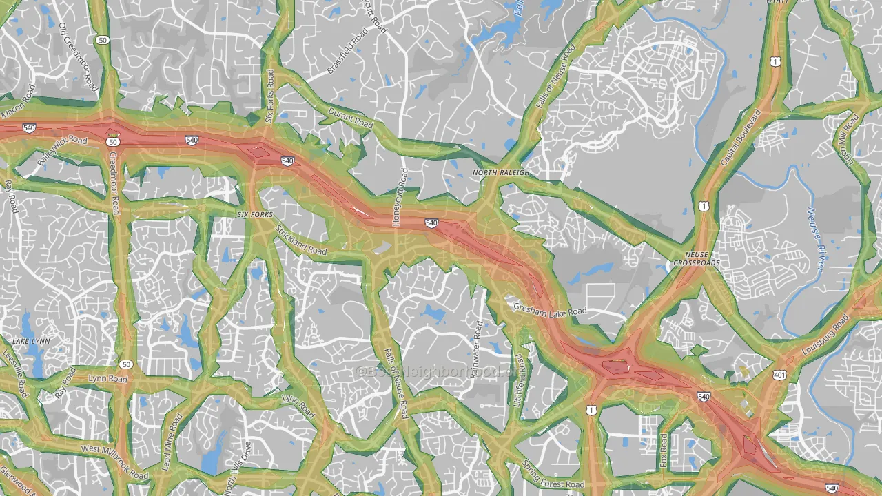 North, Raleigh, NC Map of Noise Levels in North