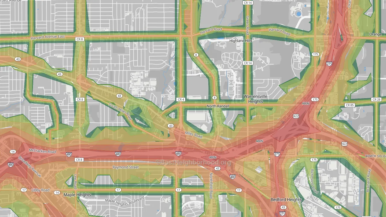 North Randall, OH Map of Noise Levels in North Randall