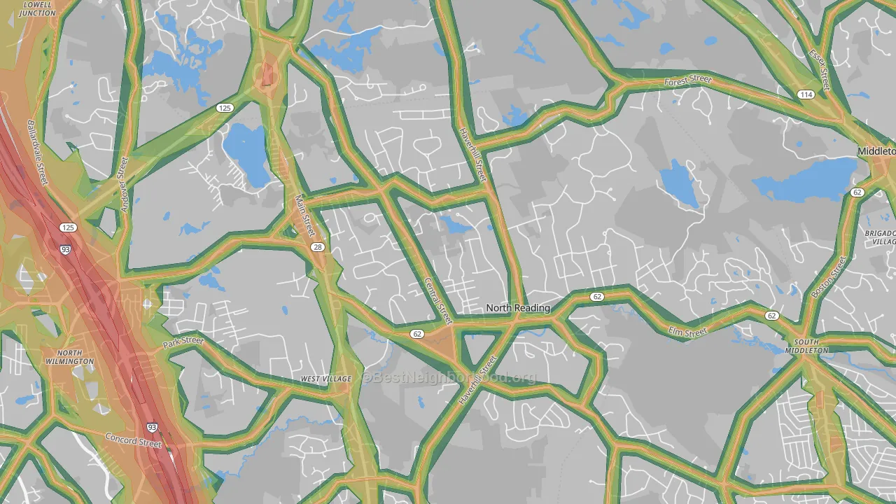 North Reading, MA Map of Noise Levels in North Reading