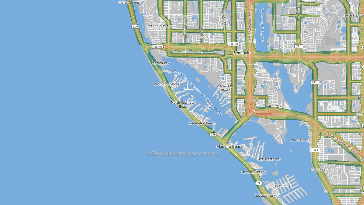 North Redington Beach, FL Map of Noise Levels in North Redington Beach