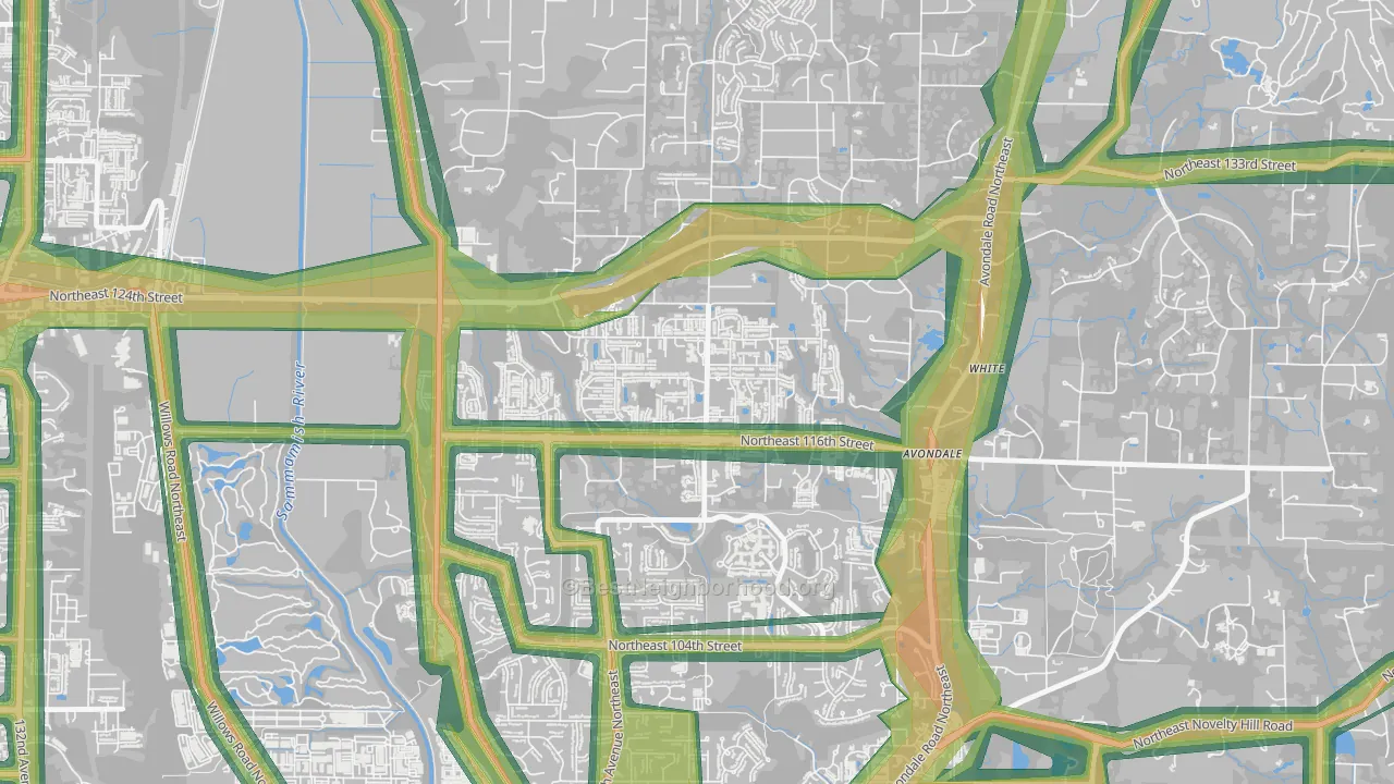 North Redmond, Redmond, WA Map of Noise Levels in North Redmond