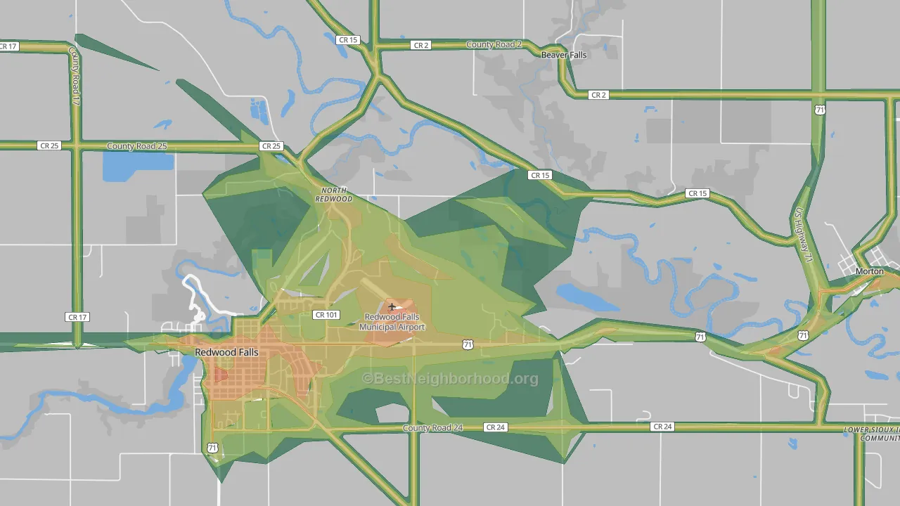 North Redwood, MN Map of Noise Levels in North Redwood