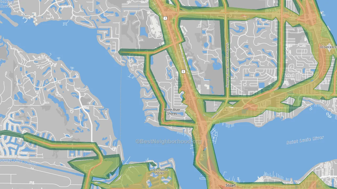 North River Shores, Stuart, FL Map of Noise Levels in North River Shores